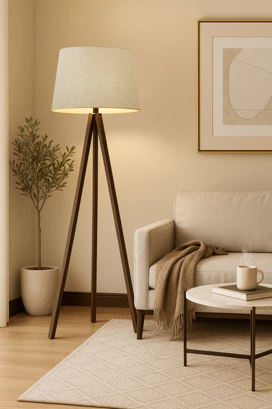 Vivido Home Ceviz Dora Bej Ahşap Lambader ürün görseli