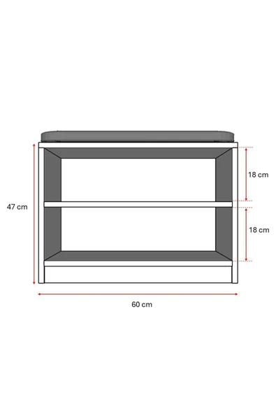 Asra Trend MDF Puflu Ayakkabılık – 2 Raflı, 60 cm, Oturaklı Ayakkabı Düzenleyici, PUF02  KÜL GRİ - Resim 6