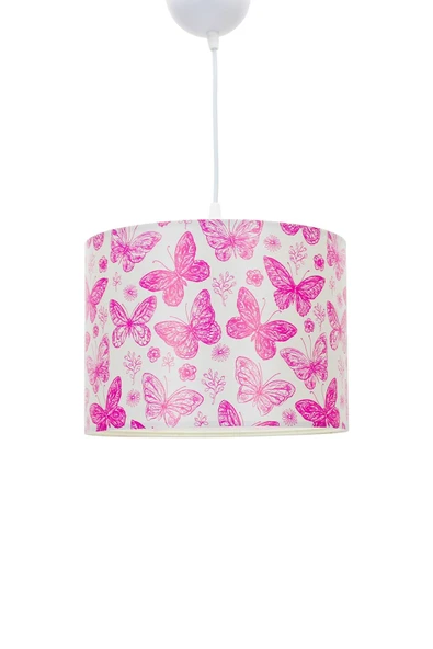 Vivido Abajur 2'li Kız Pembe Kelebekli Çocuk Aydınlatma Odası Seti Tavan & Komodin Abajur - Resim 3