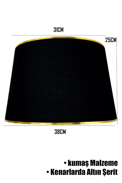 Vivido Abajur Siyah Gold Şeritli Lambader Şapkası - Resim 3