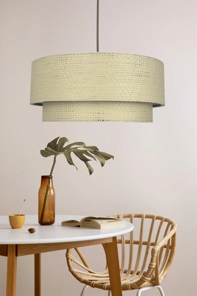 Vivido Home Modern Doğal Krem Hazeran Rattan 2 Katlı Hasır Avize ürün görseli