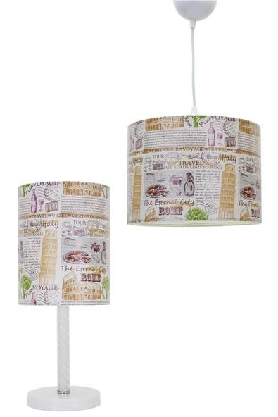 Vivido Abajur 2'li Çocuk Odası Aydınlatma Seti Roma Tavan & Komodin Abajur