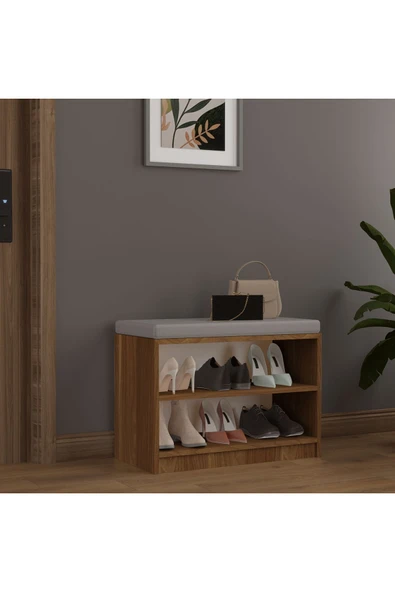 Asra Trend MDF Puflu Ayakkabılık – 2 Raflı, 60 cm, Oturaklı Ayakkabı Düzenleyici, PUF02  NEVADA - Resim 3