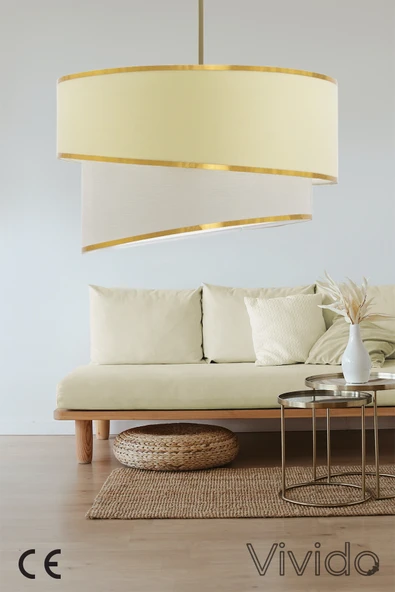 Vivido Home Krem Gold Julien Üçlü Abajur ve Avize Seti - Resim 4