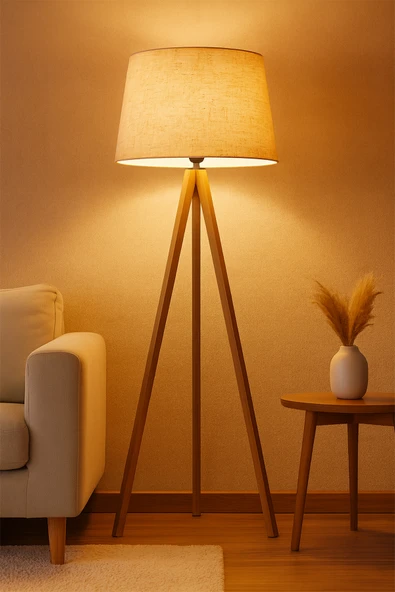 Vivido Home Doğal Dora Kumaş Ahşap Lambader ürün görseli