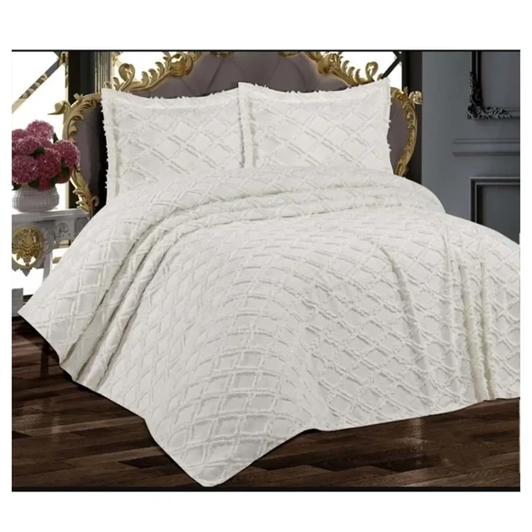 Prestij Puffy Yakut 2 Parça Tek Kişilik Yatak Örtüsü, Pike Örtüsü (180x240)-Krem