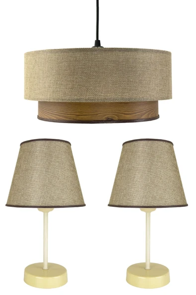 Vivido Home Lina Üçlü Avize & Abajur Seti, Kum Beji-ahşap Desen ürün görseli