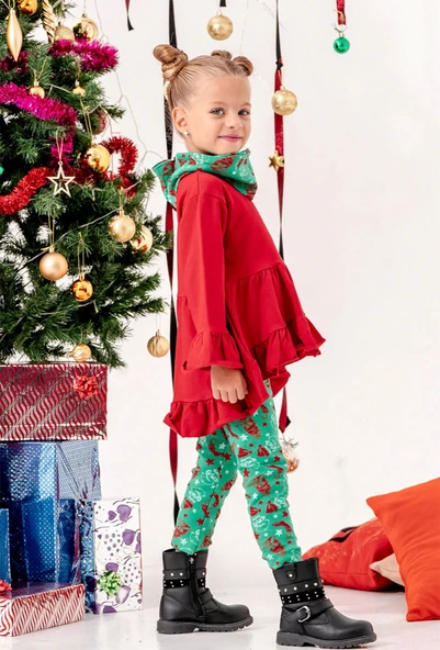 Kız Çocuk Noal Temalı 3'Lü Grinch Tayt Takım - Resim 2