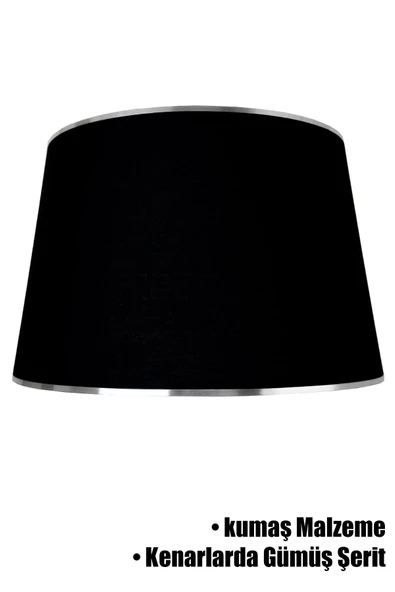 Vivido Abajur Siyah Gümüş Şeritli Lambader Şapkası ürün görseli