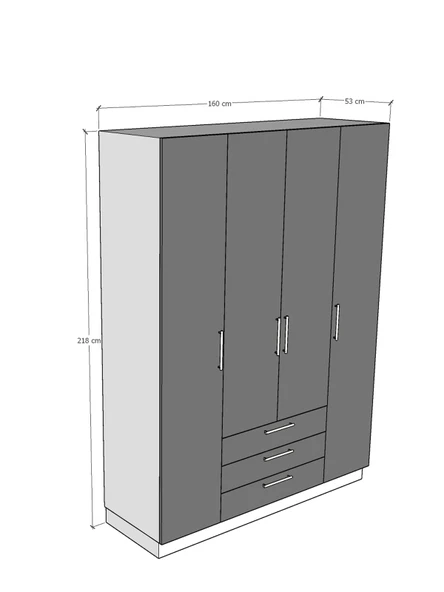 4 Kapaklı Gardırop 160cm  BEYAZ - Resim 3