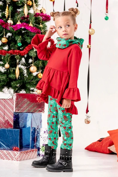 Kız Çocuk Noal Temalı 3'Lü Grinch Tayt Takım - Resim 4