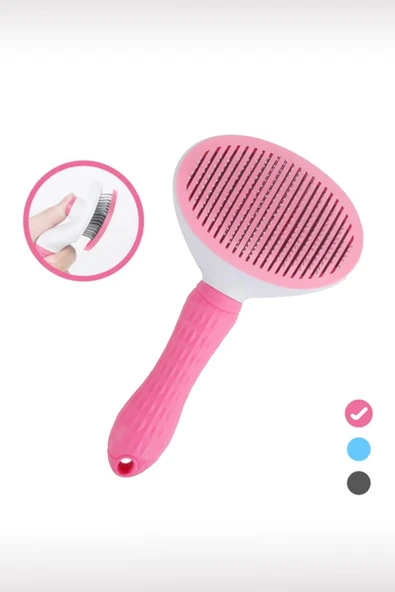 Otomatik Temizlenen Tuşlu Evcil Hayvan Fırçası Kedi Köpek Tüy Toplayıcı Tarak Pembe