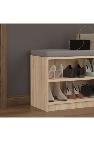 Asra Trend MDF Puflu Ayakkabılık – 2 Raflı, 60 cm, Oturaklı Ayakkabı Düzenleyici, PUF02  SONOMA - Resim 3