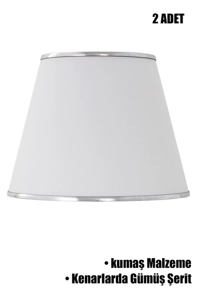 Vivido Abajur Beyaz Gümüş Şeritli İkili Modern Abajur Şapkası ürün görseli