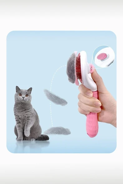 Otomatik Temizlenen Tuşlu Evcil Hayvan Fırçası Kedi Köpek Tüy Toplayıcı Tarak Pembe - 3