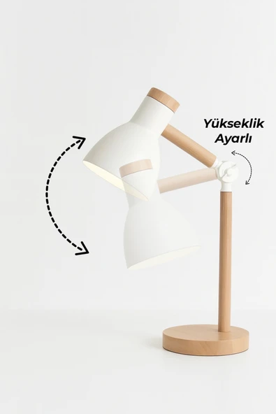 Vivido Home Doğal Ahşap İskandinav Beyaz Masa Lambası - 2