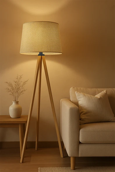 Vivido Home Doğal Hasır Krem Ahşap Lambader ürün görseli