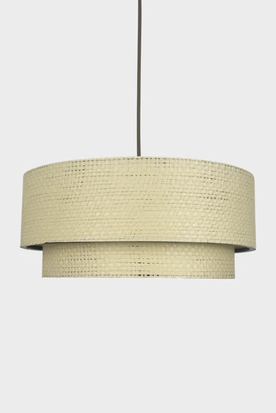 Vivido Home Modern Doğal Krem Hazeran Rattan 2 Katlı Hasır Avize - Resim 3