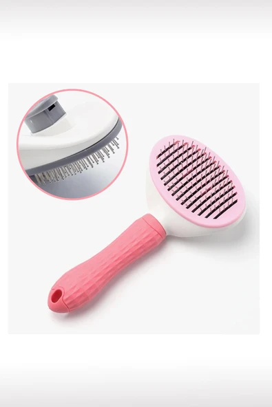 Otomatik Temizlenen Tuşlu Evcil Hayvan Fırçası Kedi Köpek Tüy Toplayıcı Tarak Pembe - 5