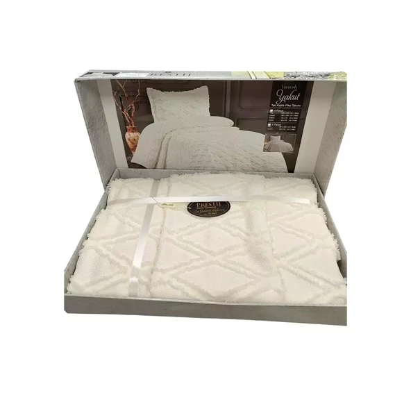 Prestij Puffy Yakut 2 Parça Tek Kişilik Yatak Örtüsü, Pike Örtüsü (180x240)-Krem - 2