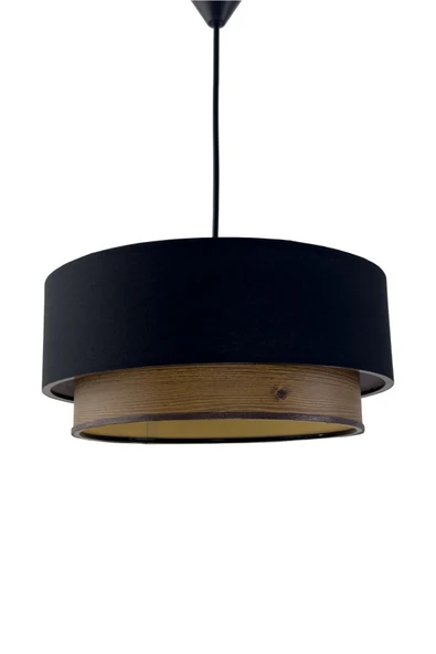 Vivido Home Lina Üçlü Avize & Abajur Seti, Siyah-Ahşap Desen - Resim 3