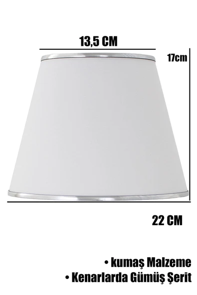 Vivido Abajur Beyaz Gümüş Şeritli İkili Modern Abajur Şapkası - Resim 2