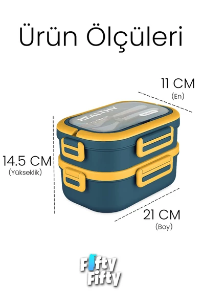 1650 ML İki Kat Üç Bölme Paslanmaz Çelik Lunch Box Yeni Nesil Sefer Tası - Kaşık Ve Çatallı -6715 - 10