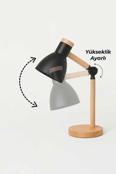 Vivido Home Doğal Ahşap İskandinav Siyah Masa Lambası - Resim 2
