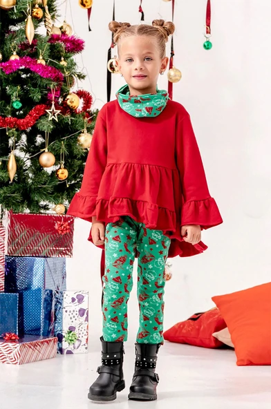 Kız Çocuk Noal Temalı 3'Lü Grinch Tayt Takım ürün görseli