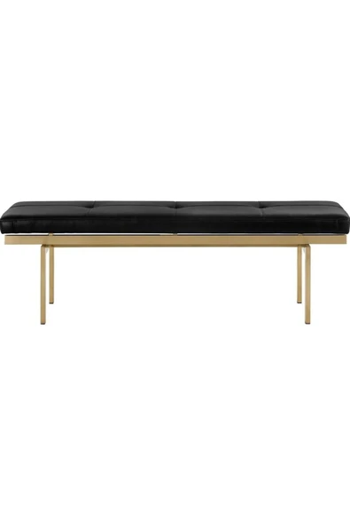 ARİA DEKORATİF YATAK UCU OTURMA BANKI MAKYAJ OTURAĞI SUNİ DERİLİ GOLD METAL AYAKLI PUF BENCH - 3