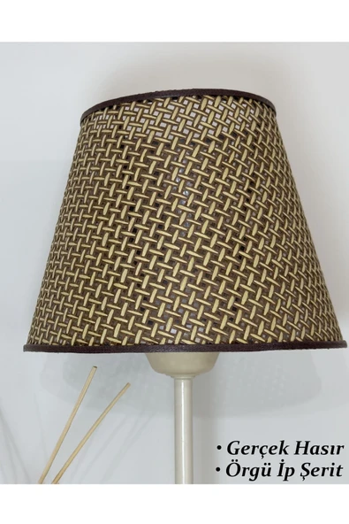 Vivido Home Lina Üçlü Avize & Abajur Seti, Hasır Kahve-Ahşap Desen - Resim 5