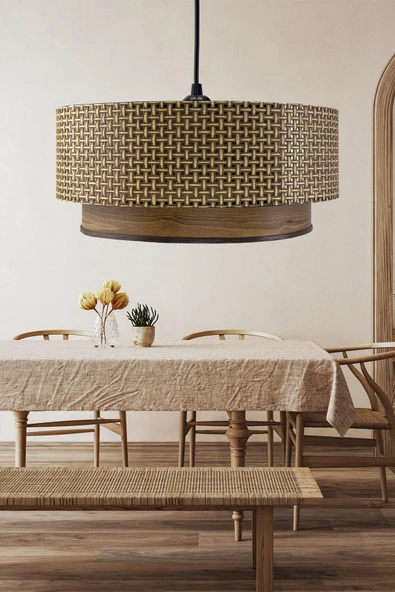 Vivido Home Hasır kahve Ahşap Desenli Avize