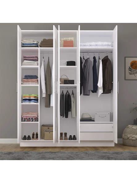 5 Kapaklı Gardırop 180cm  BEYAZ - Resim 2