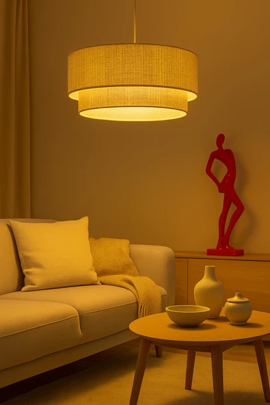 Vivido Home Mira Doğal Hasır Çift Katlı Sarkıt Avize