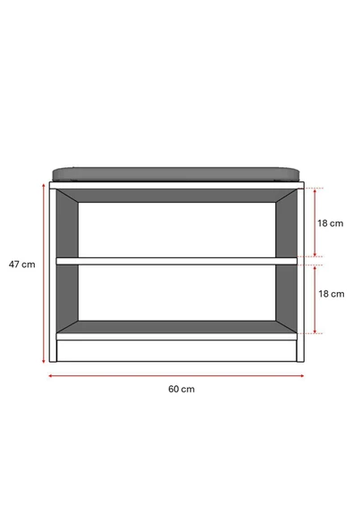 Asra Trend MDF Puflu Ayakkabılık – 2 Raflı, 60 cm, Oturaklı Ayakkabı Düzenleyici, PUF02  NEVADA - Resim 7