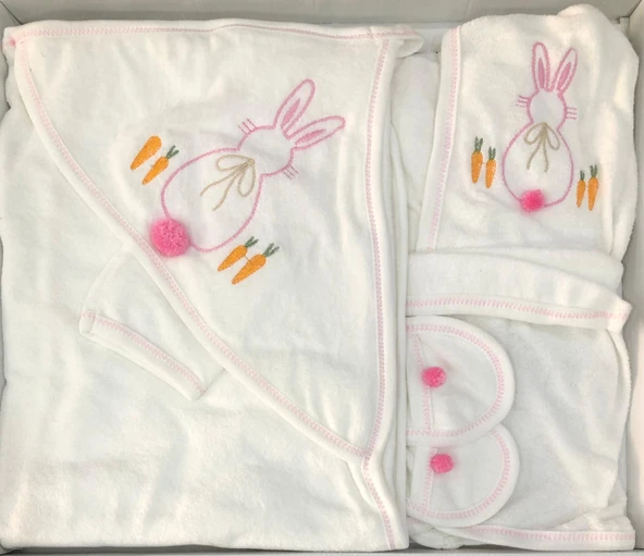 Donino %100 Pamuk 4 Lü Set Nakışlı Bebek Bornoz Seti - Resim 7