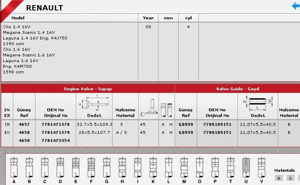 SİBOP TAKIMI 4657 4658 IN 8 EX 8 MEGANE 1.4 1.6-16V (K4M K4J) 7700107489 7700107490 ürün görseli