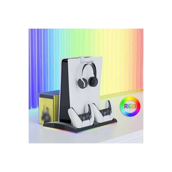 Hepu TP5-3570 PS5 Soğutucu Şarj Standı | DualSense Şarj RGB Işık 3 Fan Hızlı Dock İstasyonu - 4