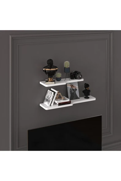 Doğal Modern Organizer Düzenleyici 2'li Kıvrımlı Dekoratif Kitaplık Banyo Mutfak Duvar Rafı  Beyaz - Resim 2