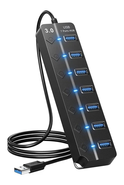 7 Port Usb 3.0 Hub Çoklayıcı Çoğaltıcı Switch Splitter 1.2 Metre Kablo