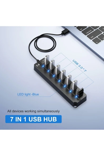7 Port Usb 3.0 Hub Çoklayıcı Çoğaltıcı Switch Splitter 1.2 Metre Kablo - 2