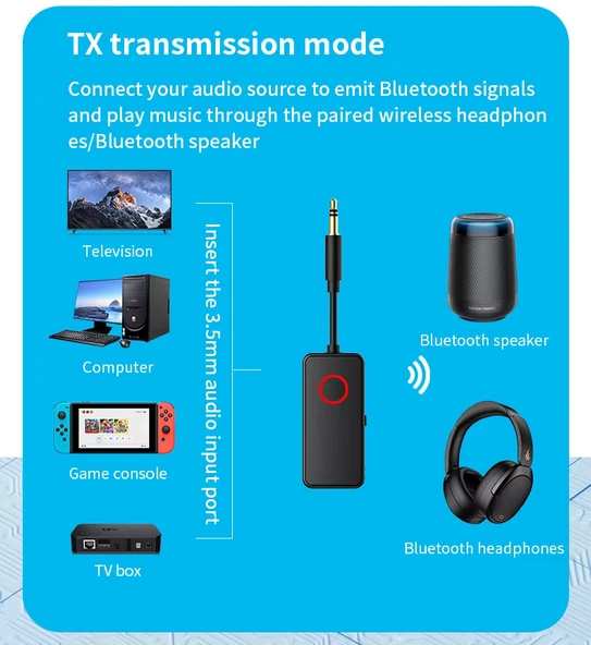 Kablosuz Bluetooth Ses Adaptörü – Alıcı & Verici, HD Ses, Gürültü Önleme M30 - 7