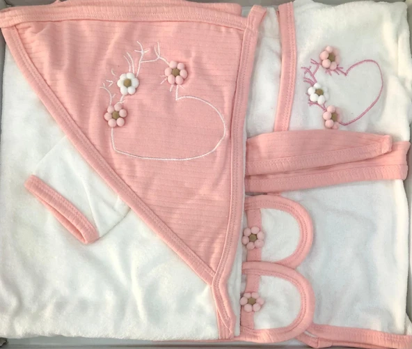 Donino %100 Pamuk 4 Lü Set Nakışlı Bebek Bornoz Seti - Resim 4