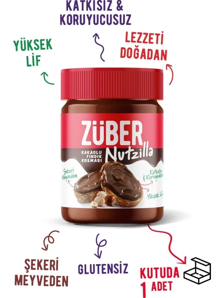 Züber Kakaolu Fındık Ezmesi 315 g Türkiye Menşeli Palm Yağı ve İlave Şeker İçermeyen Doğal - 2