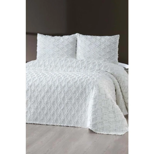 Prestij Puffy Yakut 3 Parça Çift Kişilik Yatak Örtüsü, Pike Örtüsü (250x260)-Krem