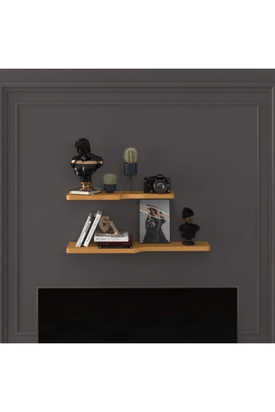 Doğal Modern Organizer Düzenleyici 2'li Kıvrımlı Dekoratif Kitaplık Banyo Mutfak Duvar Rafı  Petra ürün görseli