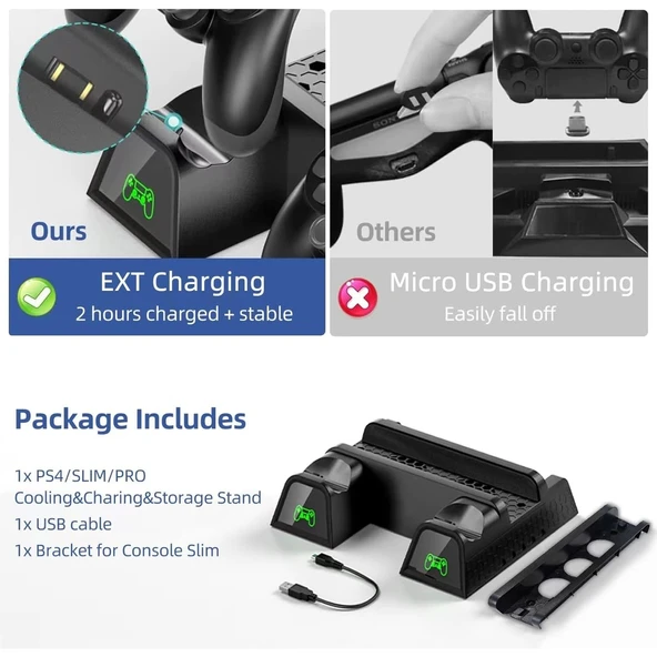 PS4 Slim 3 Fanlı Soğutucu Stand + Çift Şarj Dock – TP4-882C - 5