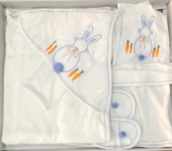 Donino %100 Pamuk 4 Lü Set Nakışlı Bebek Bornoz Seti ürün görseli