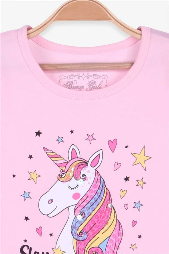 Kız Çocuk Tişört Unicorn Pudra Soft Giyim (2-6 Yaş)