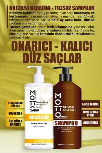 Motto Plus Professional Aşırı Yıpranmış Saçlar İçin Saç Düzleştirici Keratin & Tuzsuz Şampuan 2'li Set BÜYÜK BOY - 2